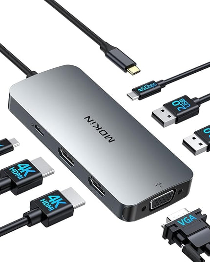 USB C Docking Station Dual Monitor, 7 in 1 USBC to Dual HDMI Adapter, USB C Hub with 2 HDMI, VGA, 100W PD, 3 USB, Multiport Adapter for Dell HP Lenovo Surface MacBook Laptop