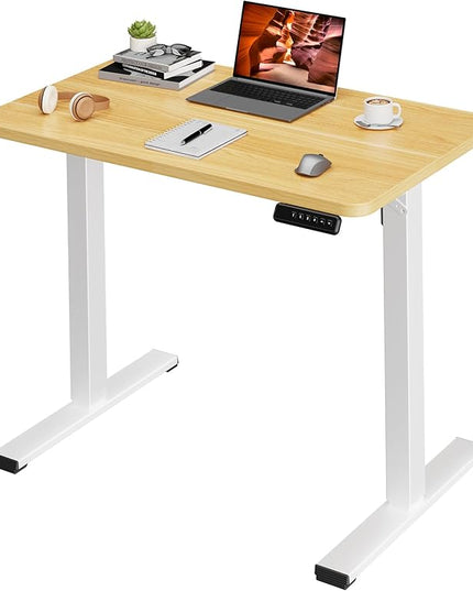One-Piece Standing Desk 40 x 24 Inches, Small Adjustable Height Desk for Small Space Electric Sit Stand Desks Home Office Computer Workstation, Maple
