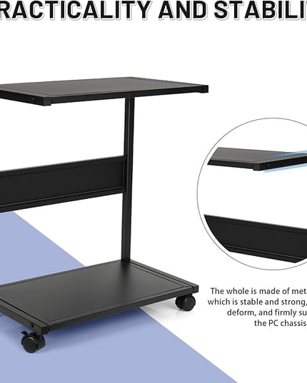 PC Stand Computer Tower Stand 2-Tier Metal CPU Holder with Locking Caster Wheels Suitable for Most PC (Black, L)