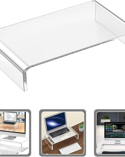 Uonlytech Acrylic Monitor Riser Stand Small Computer Heightening Base for Office Desk Laptop Display Shelf