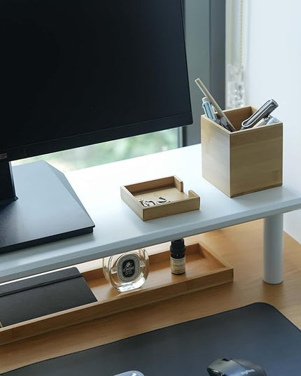 Bamboo Dual Monitor Stand Riser White, Desk Monitor Riser for 2 Monitors, Supports for PC Computer Monitor, Printer, Heavy TV Riser up to 300 lbs, White