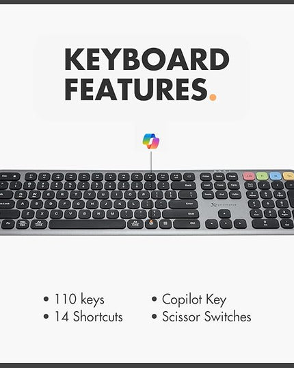 X9 Wireless Bluetooth Keyboard and Mouse Combo (Bluetooth, 2.4Ghz, USB C Wired) - Multi-Device Rechargeable Slim Keyboard and Mouse for Laptop, Windows, PC, Mac, iPad iOS, Android