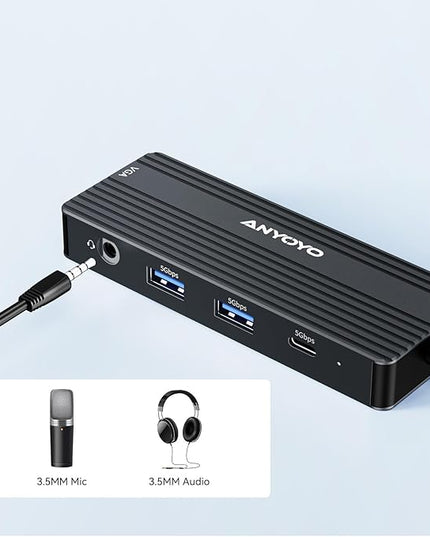 ANYOYO USB C Docking Station Dual HDMI Monitor Adapter 8-in-1 USB C HUB 3 Monitors Adapter with 4K HDMI +VGA +PD100W+Audio Laptop Docking Station for Dell/Lenovo/HP/Samsung/ASUS (Black)