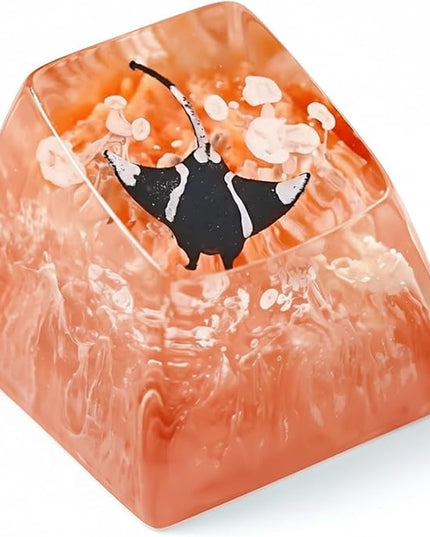 Manta Ray Artisan Keycap Orange Ocean Coral R1 SA Profile Custom Sea Creatures Keycaps 1U ESC Handmade Gaming Resin Key Cap Cherry MX Switch Compatible Mechanical Keyboard Manta Ray Lover Gift