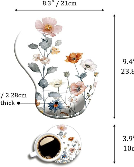 Ergonomic Mouse Pad with Wrist Support,Mouse Pad with Wrist Rest and Coaster Set,Office Supplies Non-Slip Mouse Pads for Desk, Non-Slip Comfortable,Watercolor Floral