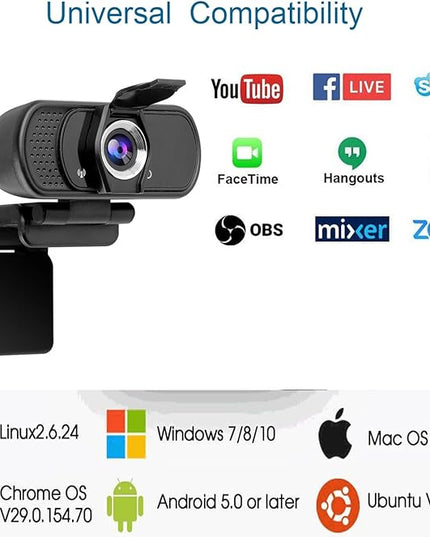 Full 1080P HD Webcam with Microphone, USB Webcam for Laptop and Desktop, External Web Camera, Streaming PC Web Camera with Privacy Cover and Tripod, Widescreen Web cam for Zoom Skype YouTube
