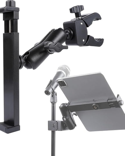 FPN iPad Holder - Side Mount Tablet Holder for Mic Stand, Dual 360 Rotatable Adjustable for iPad Pro 12.9 Air Mini and Other 6.5-15" Tablets