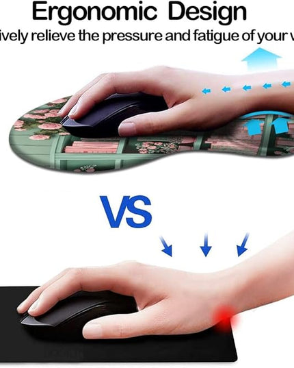 Ergonomic Mouse Pad with Wrist Support,Mouse Pad with Wrist Rest and Coaster Set,Office Supplies Non-Slip Mouse Pads for Desk, Non-Slip Comfortable,Book Floral