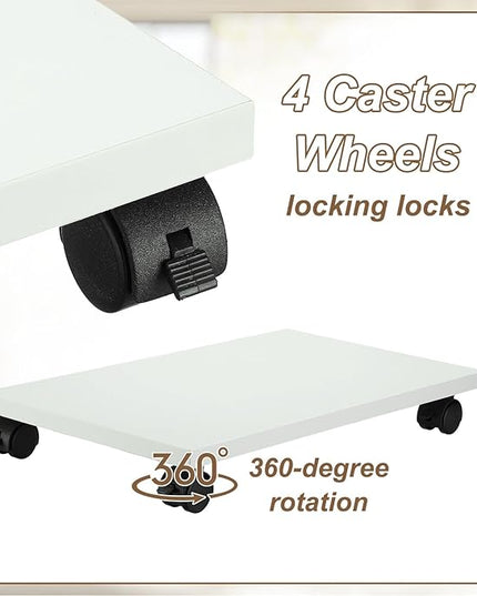 PATIKIL 9x16in PC Stand, Computer Tower Stand Wood CPU PC Holder Under Desk Mobile Cart 4 Caster Wheel for Floor Carpet Tower ATX Case Printer Potted Planter UPS Power Station, White