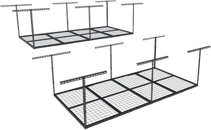 FLEXIMOUNTS 4x8 Overhead Garage Storage Rack, Adjustable Organization System, Heavy-Duty Metal Ceiling Racks, 2 pack, Black, Classic Series