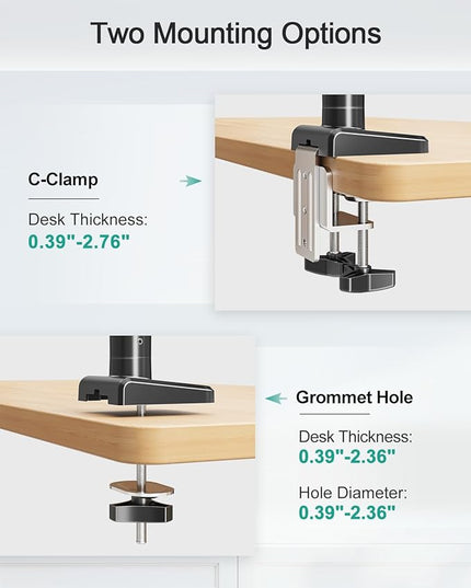 MOUNT PRO Ultrawide Single Monitor Arm for 22"- 42" Screens, Monitor Desk Mount Stand Holds 4.4-33 lbs, Heavy Duty Height Adjustable Vesa Mount, with C Clamp & Grommet Base