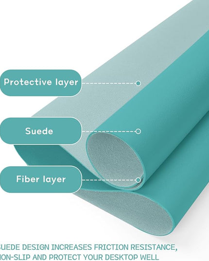 YSAGi Non-Slip Leather Desk Pad, Waterproof Laptop Computer Desk Keyboard Mat, Table Protector Blotter Mat, Large Mouse Pad for Office/Work/Home/Decor(Green Blue, 23.6" x 13.7")