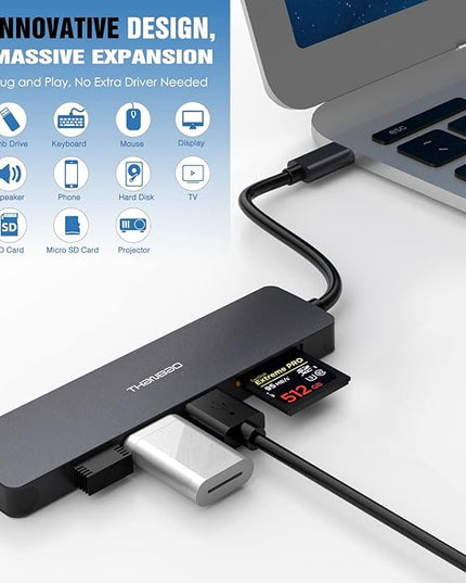USB C Hub Multiport Adapter USB C Dongle for MacBook Pro, 7 in 1 Dongle USB-C to HDMI, 3 USB 3.0 Ports, SD/TF Card Reader Compatible for MacBook Pro, XPS More Type C Devices