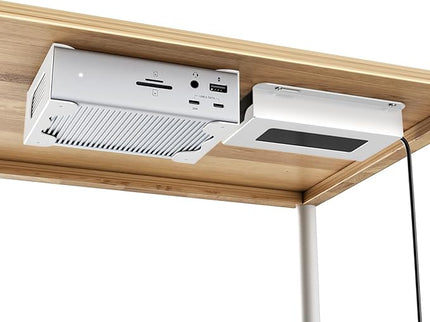 Under Desk Holder for Thunderbolt 4 Dock/Thunderbolt 3 Dock and Power Cable, Under Desk Iron Storage Rack for TS4 / TS3 Plus, No Drill, Easy Install with All Hardware Included, White