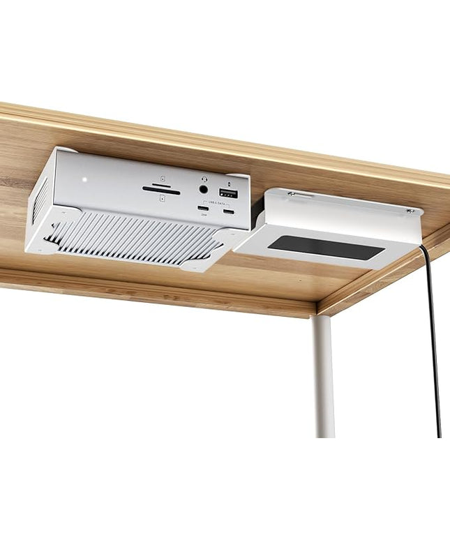 Under Desk Holder for Thunderbolt 4 Dock/Thunderbolt 3 Dock and Power Cable, Under Desk Iron Storage Rack for TS4 / TS3 Plus, No Drill, Easy Install with All Hardware Included, White