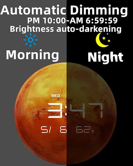 13" Digital Wall Clock with LED Display, Calendar & Temperature, Automatic Dimming, 12/24hr Format, Wall & Desk Use - HUI-7861