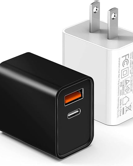 2-Pack Type C Charger Adapter, 20W Multiport Fast Charge Power Brick Cube for iPhone 16/17, iPad, iPod, Samsung Galaxy, Motorola, PS5, Huawei, HTC, LG, Nokia, QC+PD 3.0 USBA Box Wall Plug