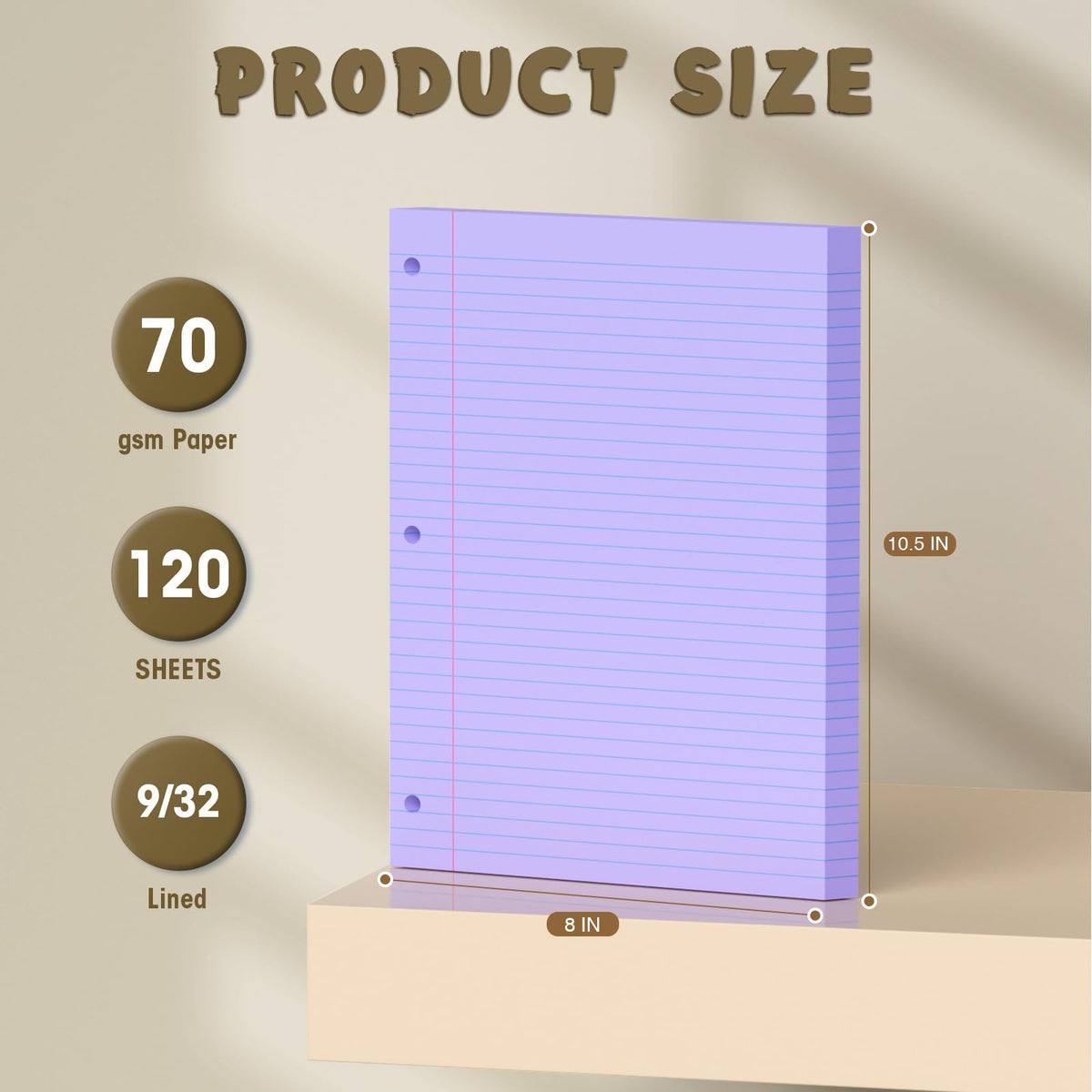 120 Sheets Purple 8x10.5 Inch Loose Leaf Paper, College Ruled Filler Paper, 3 Hole Punched Notebook Paper for 3 Ring Binder, Premium Notebooks Paper for Students & Teachers, Office & School Supplies