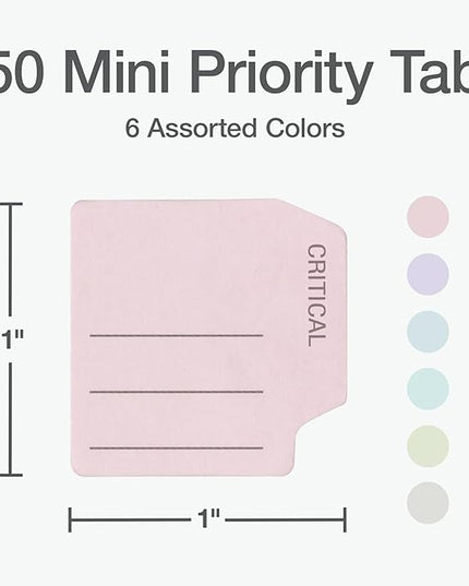 Redi-Tag Mini Priority Tabs, Small Flags for Journals and Notebooks, Small Sticky Notes, School & Office Supplies, Adhesive Tabs for Organization, 150 per Pack, 6 Assorted Colors, 1" x 1" (1009678)