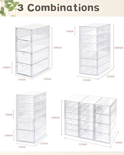VZKAH Clear Acrylic Organizer with Drawers | 15-Drawer Desktop Unit | Makeup & Desk Organization and Storage Box for Office, Craft, Vanity Table, Bathroom, Home Essentials