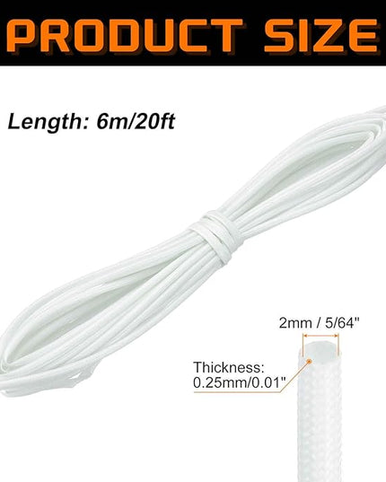 MECCANIXITY 20ft Braided Cable Sleeve, 5/64" ID 200C High Temperature 1500V Fiberglass Wire Insulation Cord Protector Organizer Wires Management for Motor Engine Fuel Line, White