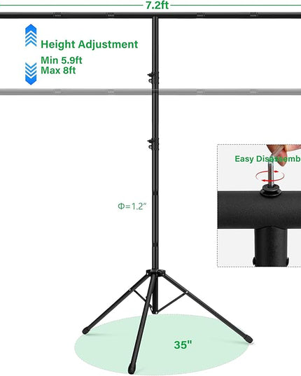Green Screen Backdrop Kit 8X7.2ft,Portable greenscreen Background with Stand,Adjustable T-Shape Photo Backdrop Stand for Photography, Streaming,Video,Studio,Party,Zoom