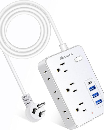 20 FT Extension Cord with Multiple Outlets, Asamoom 20 ft Surge Protector Power Strip with 6 Outlets with 4 USB Ports(1 USB C)，Flat Plug with Long Cord 1700 Joules Protection for Home Office White