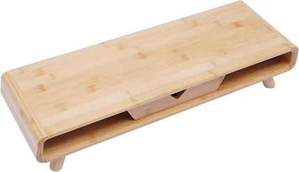 2-Tier Bamboo Monitor Stand Riser with Drawer, 24''L x 8''W x 4.5''H, Computer Monitor Riser Shelf for Desk for Laptop, Printer & Speaker, No Assembly Required, 110lbs Load Capacity