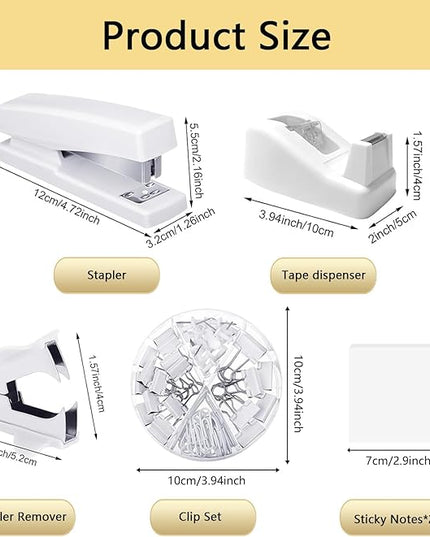 Office Supplies,Desk Accessories,with Stapler, Tape Dispenser,Desk Organizer,Folding Phone Holder,Pen,Journal Notebook,Scissor,Staple Remover,Staples,Clear Tape,Sticky Notes,Paper Clips,Bookmark,Ect
