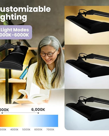Neatfi LED Desk Lamp, 3,500 Lumens, 3 Light Modes, Dimmable, 45W, Touch Control, 26 Inch Wide Metal Shade, 540 SMD LEDs, Directional Lighting, Eye Caring Task Lamp (CCT with Clamp, Black)