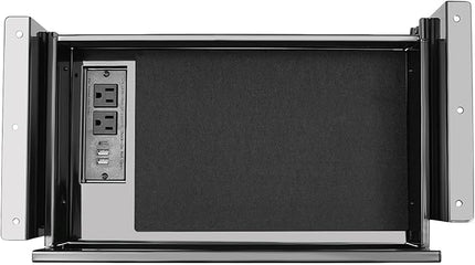 LEYSRIS 17.5" Under Desk Storage Drawer with Built-In Power Strip, Black Sliding Pull-Out Drawer for Sit Stand Workstation