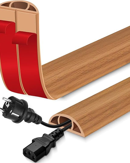 Floor Cord Cover for Wires on Floor Self Adhesive Cord Hider Floor Cable Management Wire Covers for Cords Protector Prevent Cable Trips Cord Cavity W 0.51" x H 0.31", Brown Wood, 20Ft