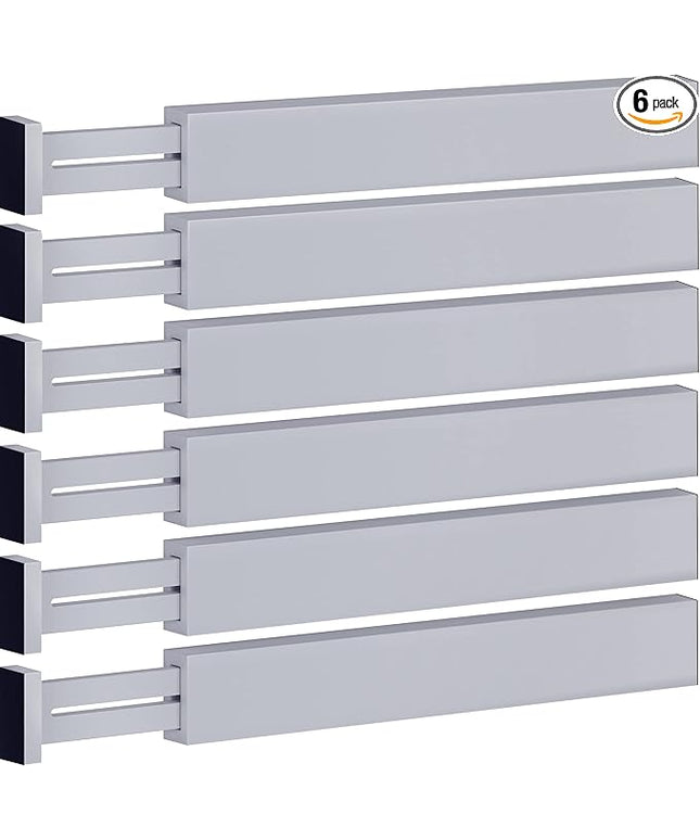 Adjustable Bamboo Drawer Divider Organizers - 6 Pack Large Expandable Drawer Organization Separators for Kitchen Utensils, Dresser, Bedroom, Bathroom, Baby Drawer, Office - 17.5” to 22" (Gray)