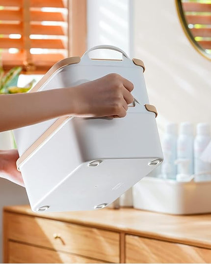 ANMINY 8PCS All-in-One Lidded Plastic Storage Bins Set White Desk Basket Box Drawer Organizer Kitchen Food Container with Handles Removable Lids Decorative Clothes Laundry Closet Cabinet Shelf Cube