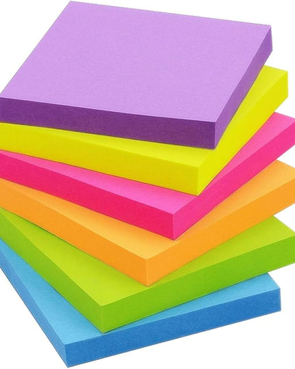 Winner Aura 3x3 Inch Bright Colors Self-Stick Sticky Notes, 6 Pack, 100 Sheets per Pad, Total 600 Sheets