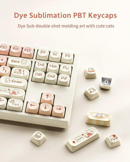 MOA Profile Keycaps - Cute Kitten Theme, PBT Key caps Dye-Sublimation, Custom 141 Keys Set for Cherry Gateron MX Switches Mechanical Keyboard