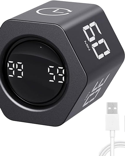 Productivity Timer Flip Gravity Sensor Pomodoro Cube Timer Countdown & Countup,1/5/10/30/60min Preset & Custom Timing, Mute/Vibrate/Sound for ADHD,Work,Study,Kitchen(1, Black Hexagon)