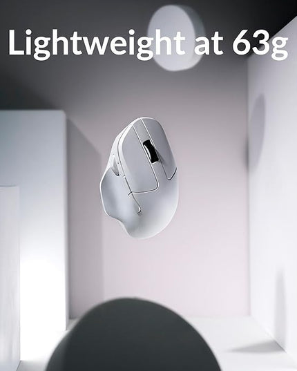 Keychron M7 Wireless Computer Mouse, 26K DPI Optical Computer Mouse, 2.4 GHz/Bluetooth/Wired with Macro Button 63g Lightweight Ergonomic, Up to 70 Hours Worktime for Laptop macOS/Windows - White
