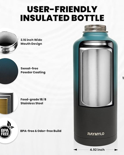 Insulated Water Bottle 87 oz, Triple Wall Vacuum Stainless Steel (Cold for 48 Hrs), Leak Proof & Non-BPA, Modern Water Flask Jug with Paracord Handle & Straw Spout Lids, Indigo/Black