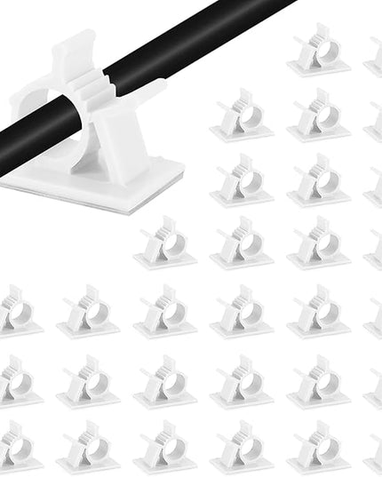 Viaky 30pcs Self-Adhesive Cable Clips-Reusable Adjustable Nylon Bracket Automobile, Indoor and Outdoor Desk Wall Wiring Wire Fixing Management Suitable for Cable Width 0.3''(White)