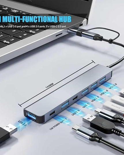 【Upgrade】 USB C/USB Hub, BERLAT Aluminum 7 in 1 USB C & USB Hub with USB 3.0, USB 2.0 Ports for PC/Laptops/MacBook Pro/Air/iMac/iPad and More Devices