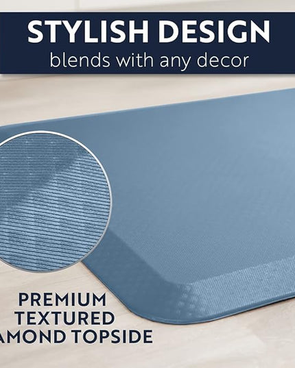 KANGAROO Thick Ergonomic Anti Fatigue Cushioned Kitchen Floor Mats, Standing Office Desk Mat, Waterproof Scratch Resistant Topside, Supportive All Day Comfort Padded Foam Rugs, 20x32, Sky Blue