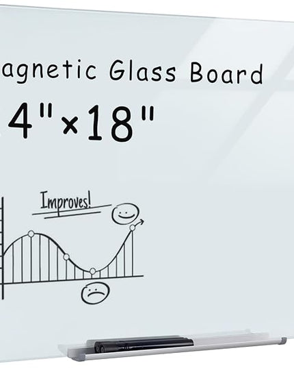 Mifuro Magnetic Glass Whiteboard，24"x18" Wall Mounted Frameless Dry Erase Board for Office, Home & School White