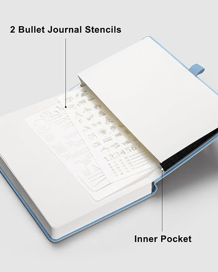 RETTACY Blank Journal Notebook, 192 Pages, A5 Medium Size (5.7'' x 8.3''), Leather Hardcover, 100 GSM Thick Paper, for Sketching, Drawing, Painting (Light Blue)