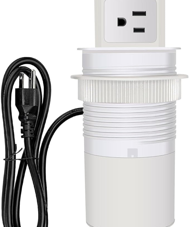 Pop Up Outlet 15W Wireless Charger,with 4 Outlets 1875W USB-C PD20W Super Charging 6.5FT 16AWG Cable 3.86 inch Desk Hole Pop Up Power Outlet for Kitchen Countertop,Office Conference Table (White)