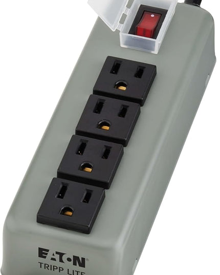 Eaton Tripp Lite series 4-Outlet Heavy Duty Power Strip, Metal, Mountable (Wall Mount & Under Desk), 6ft Extension Cord, On/Off Switch Cover, Industrial Garage Shop Work Bench Applications (UL603CB-6)