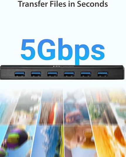 j5create 7-Port Powered USB 3.0 Data Hub with 3.3 ft Extended Cable [20W Power Adapter Included] for Mac, MacBook, Windows, Laptop, Surface, XPS, PC (JUH377)