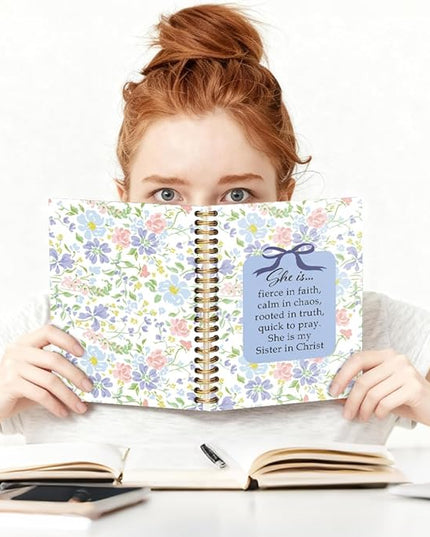 She is Fierce in Faith Calm in Chaos Spiral Notebook, Floral Purple Coquette Bows Notebook, Cute School Notebook for Women Girls, Inspirational Feminist Gifts for Women Friends Sister BFF