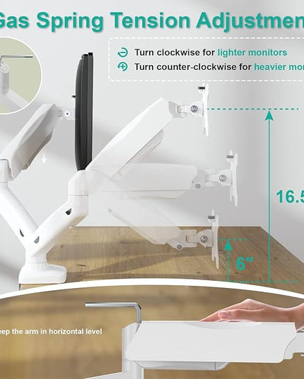 WALI Dual Monitor Stand, Adjustable Gas Spring Arm Monitor Mount for 2 Monitors up to 32 Inch,19.8lbs Capacity (GSMP002W), White by WALI