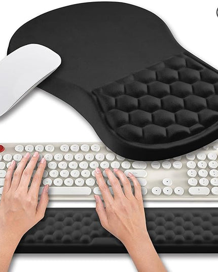 Hokafenle 2 in 1 Ergonomic Mouse Pad Wrist Support & Wrist Rest for Computer Keyboard Set, with Relieve Carpal Tunnel Pain Massage Bulge and Full Memory Gel Design (2In1 Set, Black)